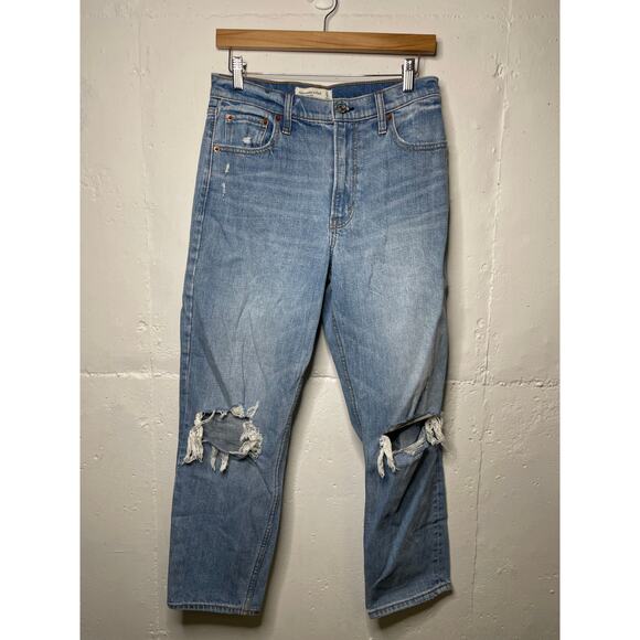 Abercrombie & Fitch The Mom High Rise Ripped Knees Denim Jeans Size 27 - Picture 1 of 7